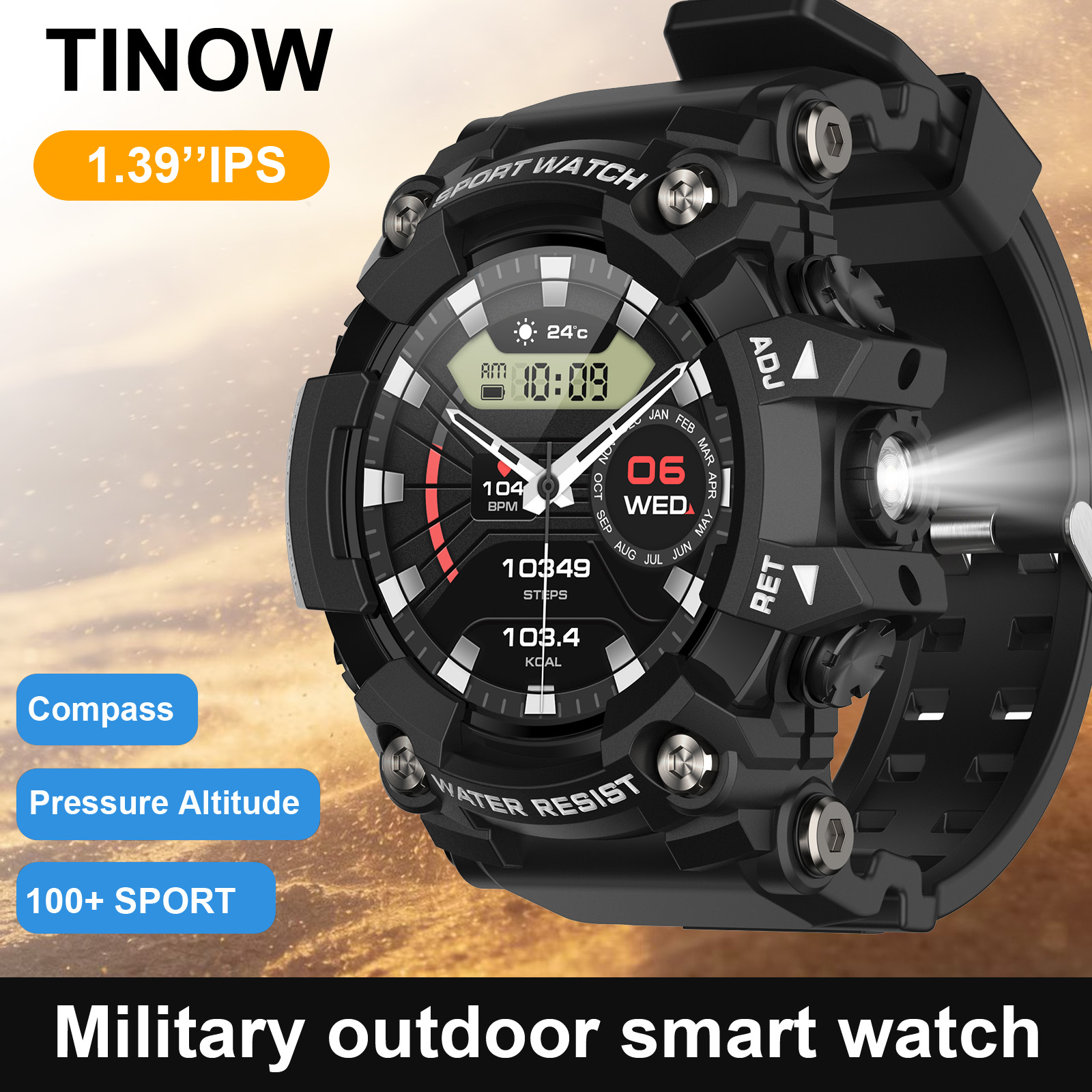 Outdoor Power Hours - Outdoor Realtek Smartwatch with Bluetooth Compass