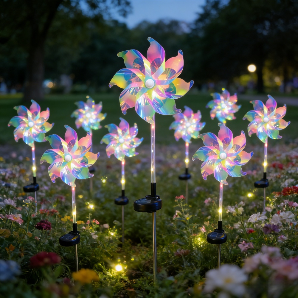 Outdoor Power For Wedding - 2PC Solar Powered Colorful Windmill Stake