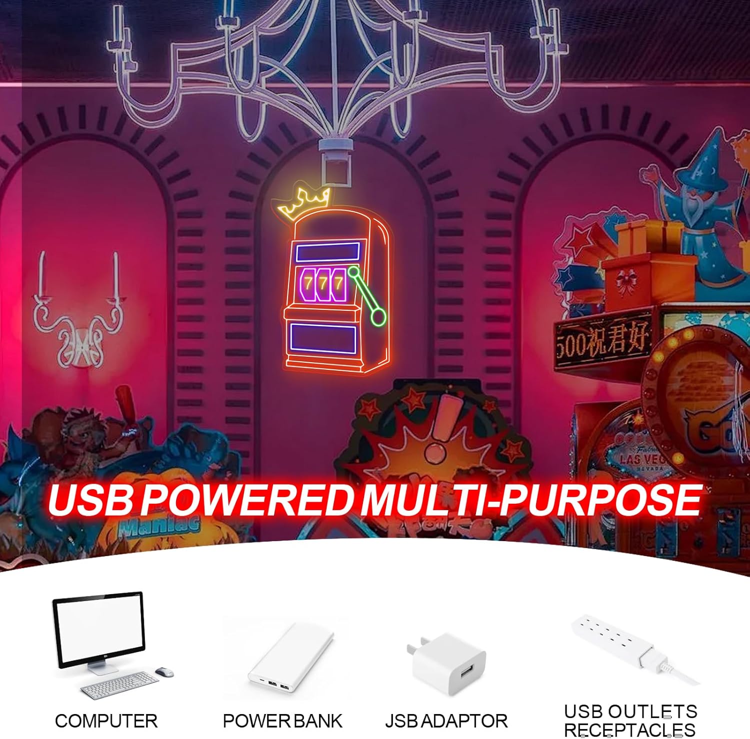 Slot Machine Neon Sign Game Ic - Outdoor Power For Wedding 评论和价格