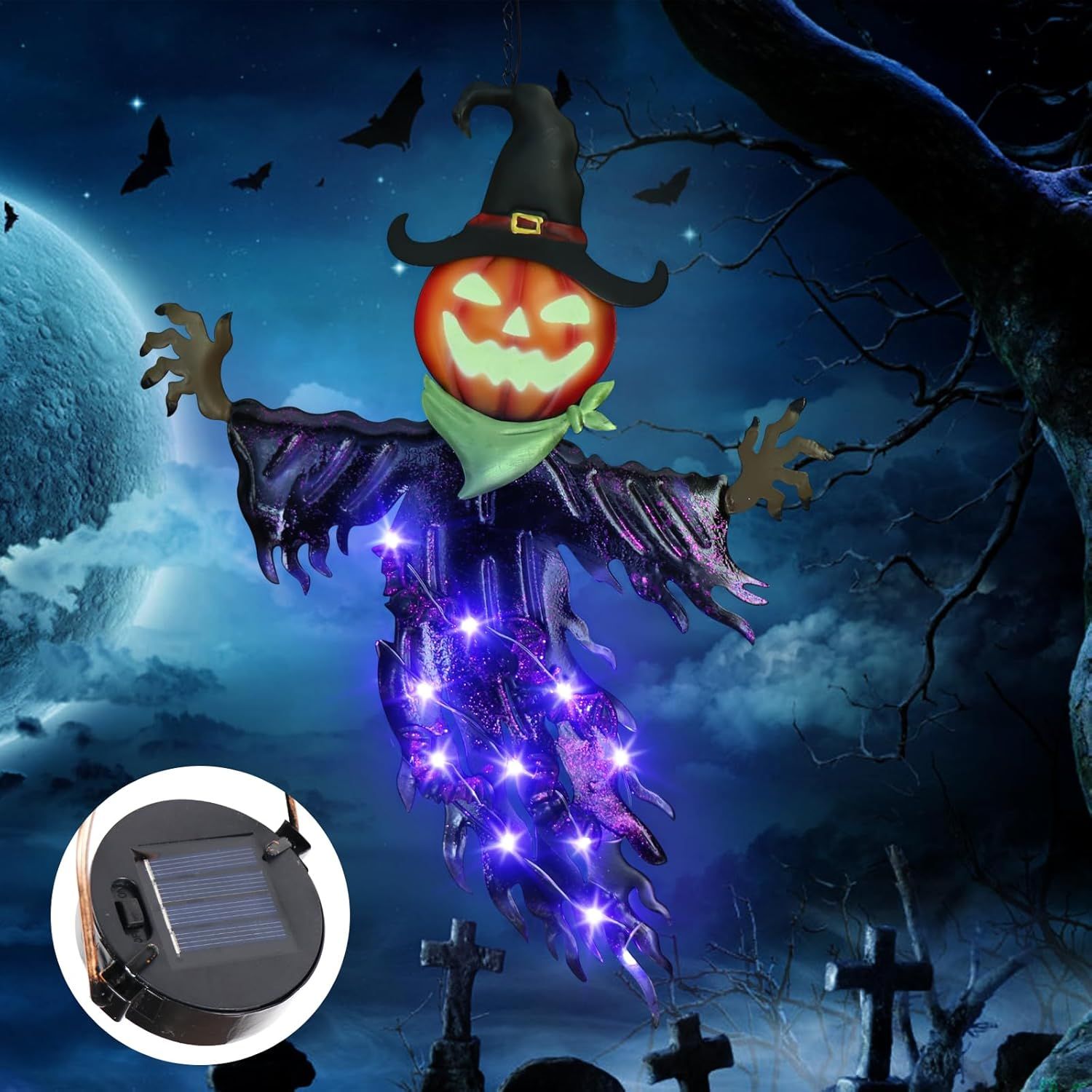 Solar Halloween Metal Hanging  - Outdoor Power For Christmas Lights 评论和价格