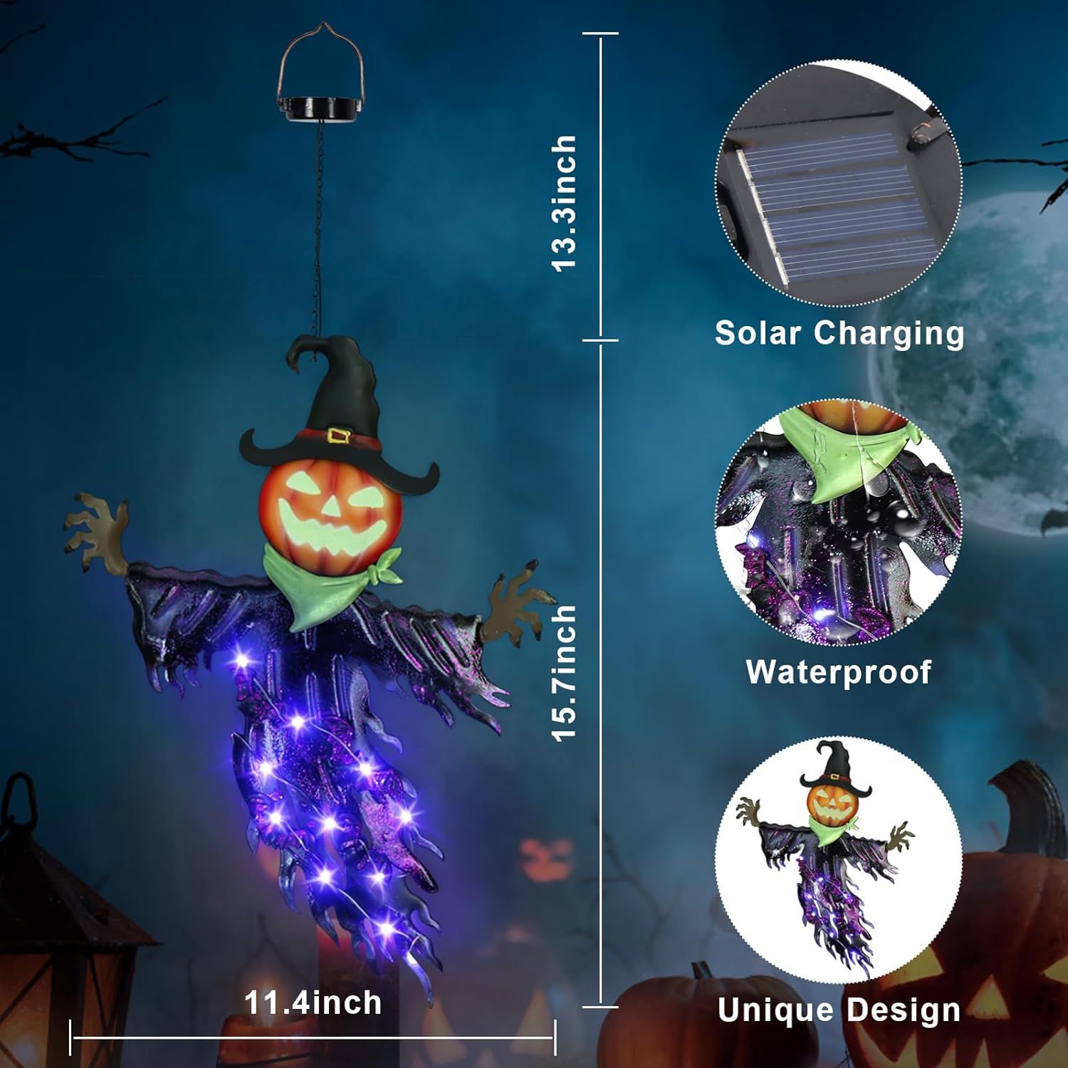Solar Halloween Metal Hanging  - Outdoor Power For Christmas Lights 评论和价格